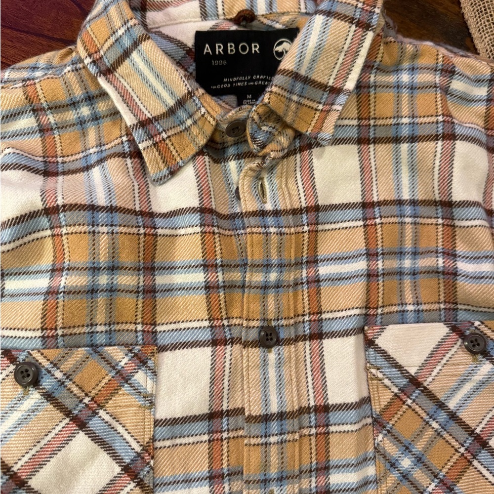 NWT Arborwear flannel button up Medium, Rust/cream